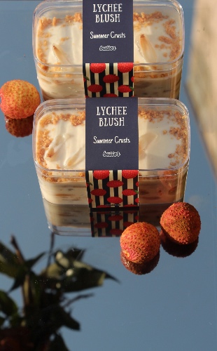 Lychee Blush Summer Crust - Specials from Butter Bakery in Jaipur. A crisp vanilla sablé layered with fresh lychee, soft lychee gelée, and a silky 
